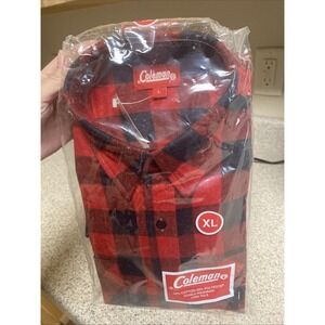 Vtg Coleman Mens Flannel Shirt XL Button Front Long Sleeve Plaid Red/Black NOS